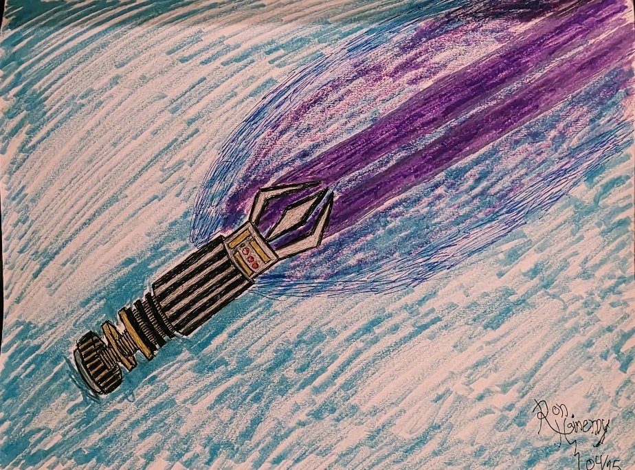 Energy Blade — a hilt projecting a blue and purple energy blade, marker on paper